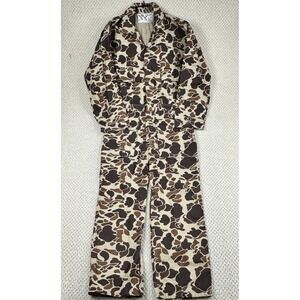 Vtg Duck Bay Coveralls Mens Medium Brown Duck Camo Hunting One Piece EUC